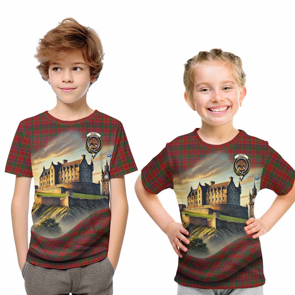 Munro (Monroe) Tartan Family Crest Kid T-Shirt with Scottish Ancient Castle Style Youth XL Size14 - Tartan Vibes Clothing