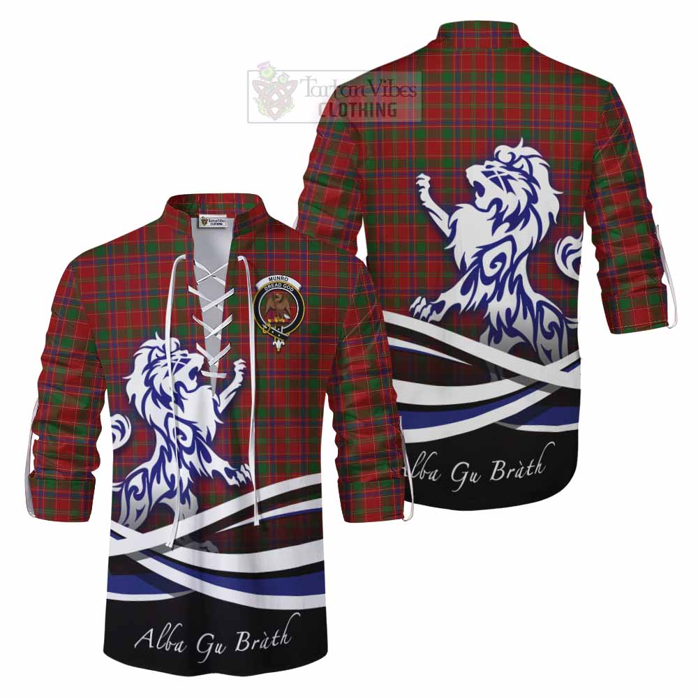 Tartan Vibes Clothing Munro (Monroe) Tartan Ghillie Kilt Shirt with Alba Gu Brath Regal Lion Emblem