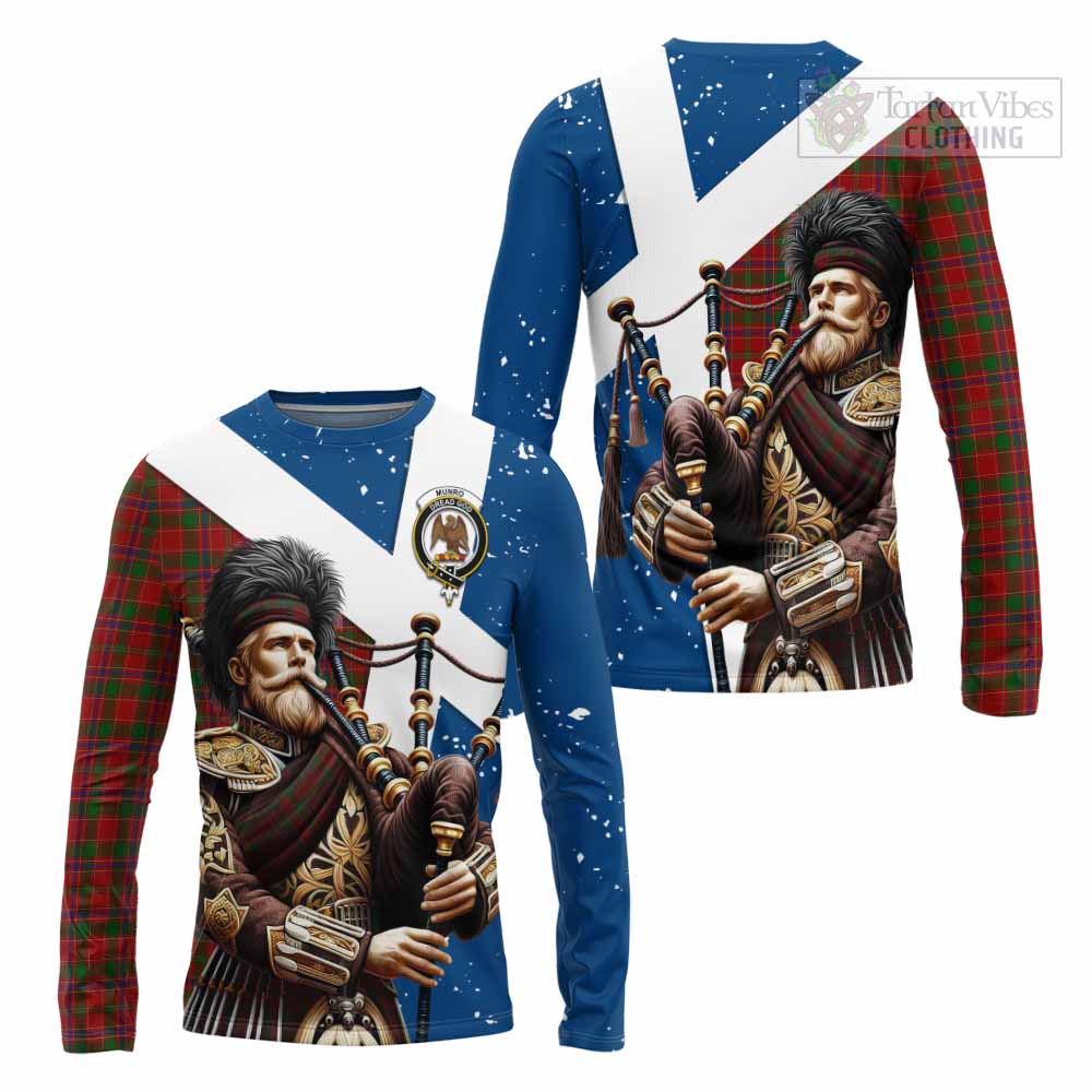 Munro (Monroe) Tartan Long Sleeve T-Shirt with Family Crest Scottish Bagpiper Vibes Unisex - Tartan Vibes Clothing