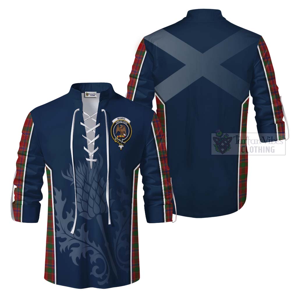 Tartan Vibes Clothing Munro (Monroe) Tartan Ghillie Kilt Shirt with Family Crest and Scottish Thistle Vibes Sport Style