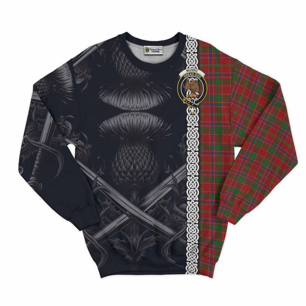 Tartan Vibes Clothing Munro (Monroe) Tartan Sweatshirt with Family Crest Cross Sword Thistle Celtic Vibes