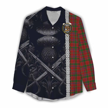 Munro (Monroe) Tartan Women's Casual Shirt with Family Crest Cross Sword Thistle Celtic Vibes