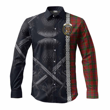 Munro (Monroe) Tartan Long Sleeve Button Shirt with Family Crest Cross Sword Thistle Celtic Vibes