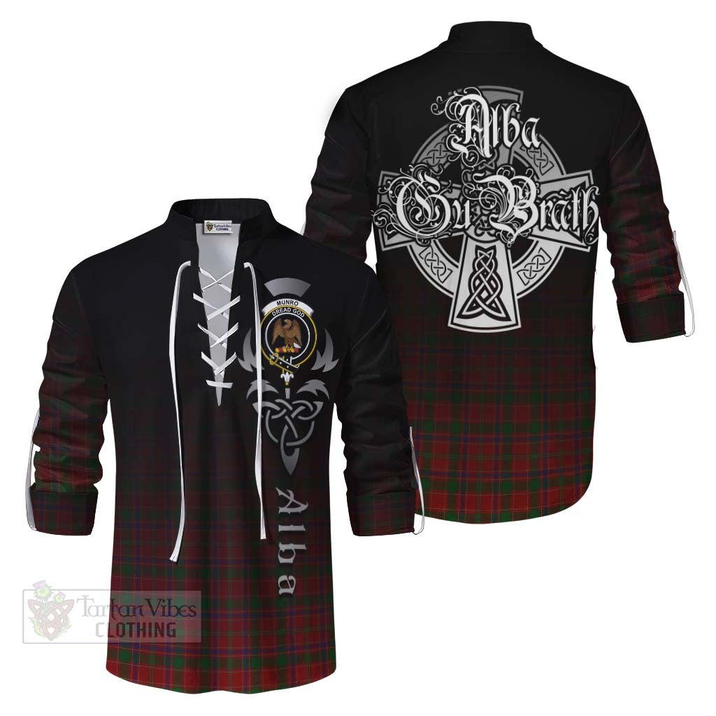 Tartan Vibes Clothing Munro (Monroe) Tartan Ghillie Kilt Shirt Featuring Alba Gu Brath Family Crest Celtic Inspired