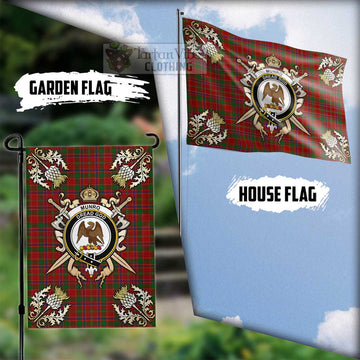 Munro (Monroe) Tartan Flag with Family Crest and Golden Thistle Crossed Sword Design