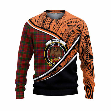 Munro (Monroe) Crest Tartan Knitted Sweater with Polynesian Vibes Style - Orange Version