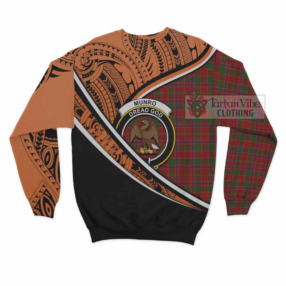 Tartan Vibes Clothing Munro (Monroe) Crest Tartan Sweatshirt with Maori Tattoo Style - Orange Version