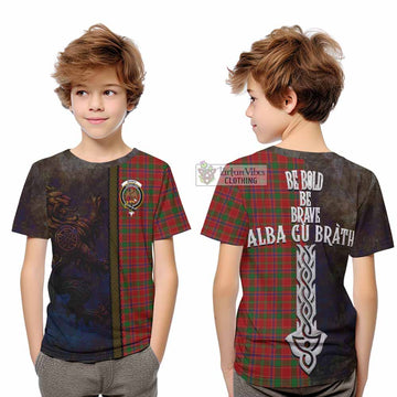 Munro (Monroe) Tartan Family Crest Kid T-Shirt Alba Gu Brath Be Brave Lion Ancient Style