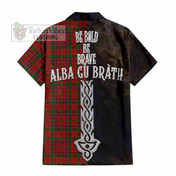 Munro (Monroe) Tartan Family Crest Short Sleeve Button Shirt Alba Gu Brath Be Brave Lion Ancient Style