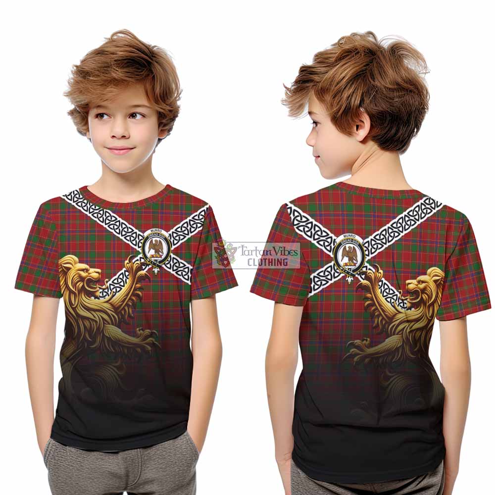 Munro (Monroe) Crest Tartan Kid T-Shirt with Golden Lion Emblem Celtic Style - Tartan Vibes Clothing