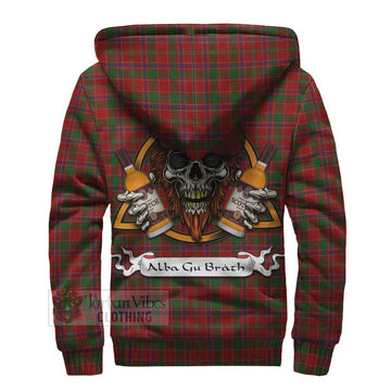 Munro (Monroe) Tartan Sherpa Hoodie with Family Crest and Bearded Skull Holding Bottles of Whiskey