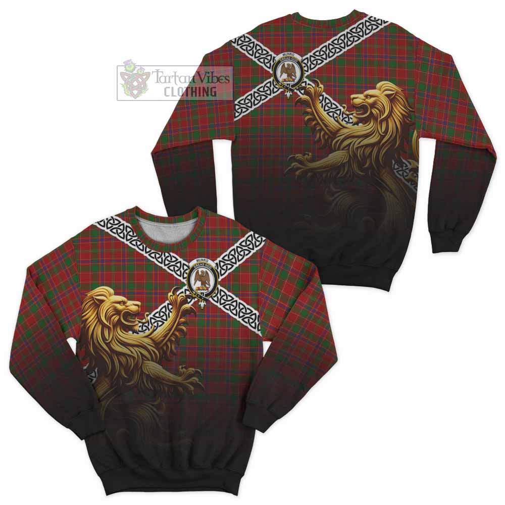 Munro (Monroe) Crest Tartan Sweatshirt with Golden Lion Emblem Celtic Style - Tartan Vibes Clothing