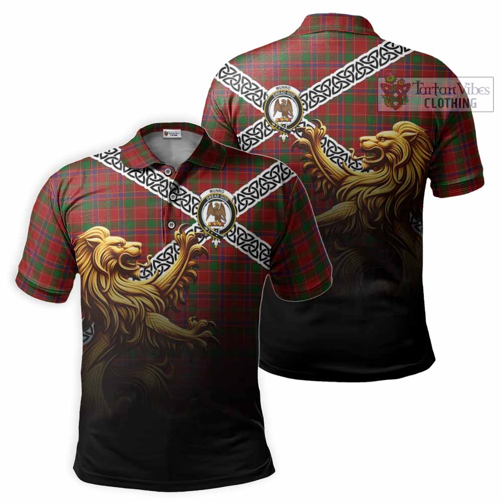 Munro (Monroe) Crest Tartan Polo Shirt with Golden Lion Emblem Celtic Style - Tartan Vibes Clothing