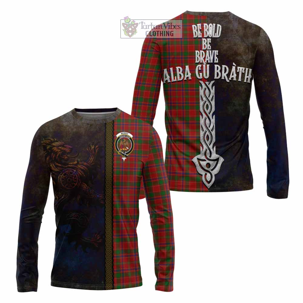 Munro (Monroe) Tartan Family Crest Long Sleeve T-Shirt Alba Gu Brath Be Brave Lion Ancient Style - Tartan Vibes Clothing