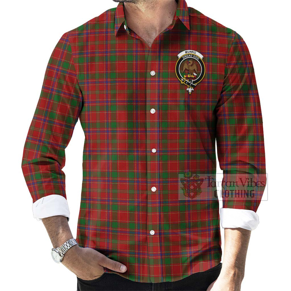 Tartan Vibes Clothing Munro (Monroe) Tartan Long Sleeve Button Shirt with Family Crest and Bearded Skull Holding Bottles of Whiskey