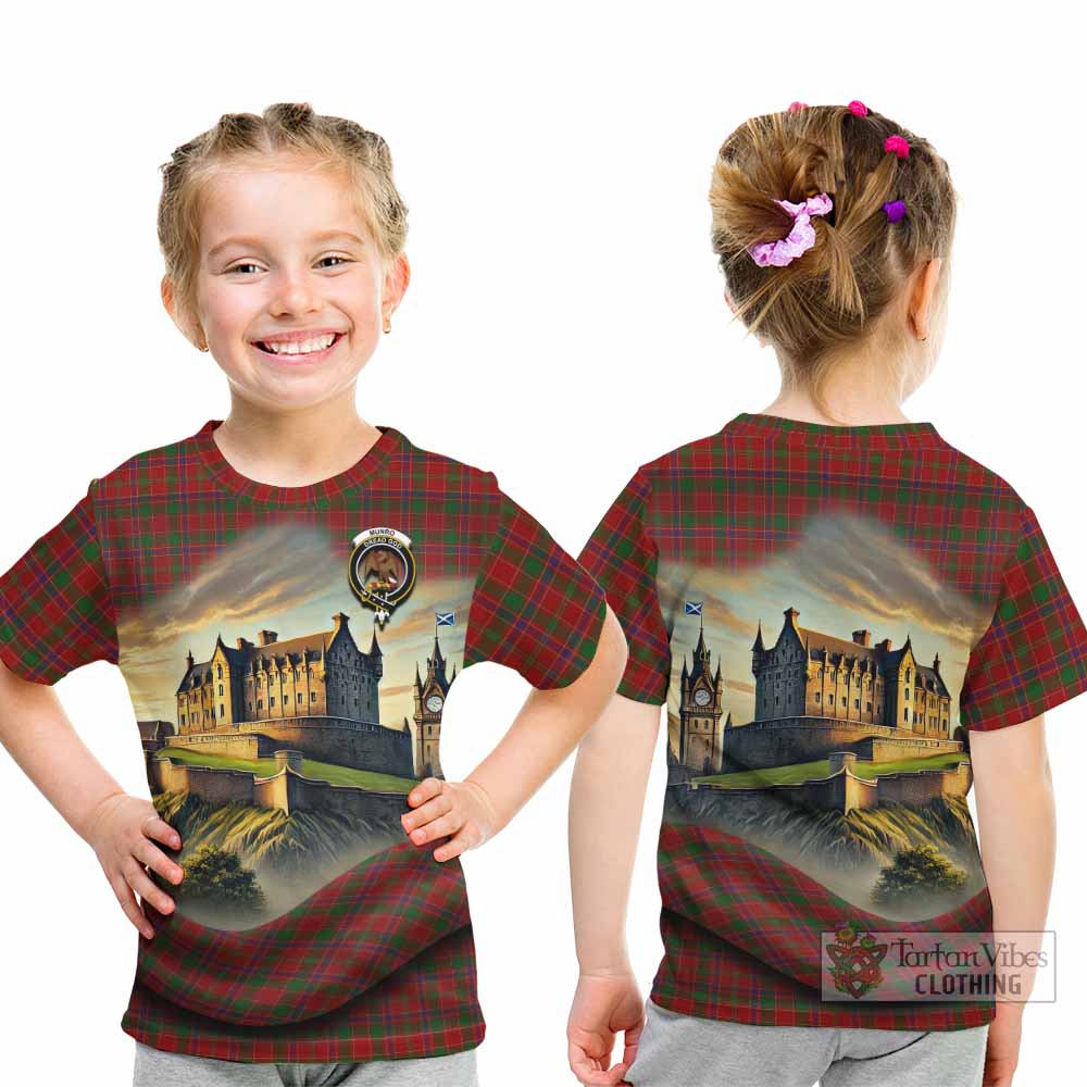 Munro (Monroe) Tartan Family Crest Kid T-Shirt with Scottish Ancient Castle Style - Tartan Vibes Clothing