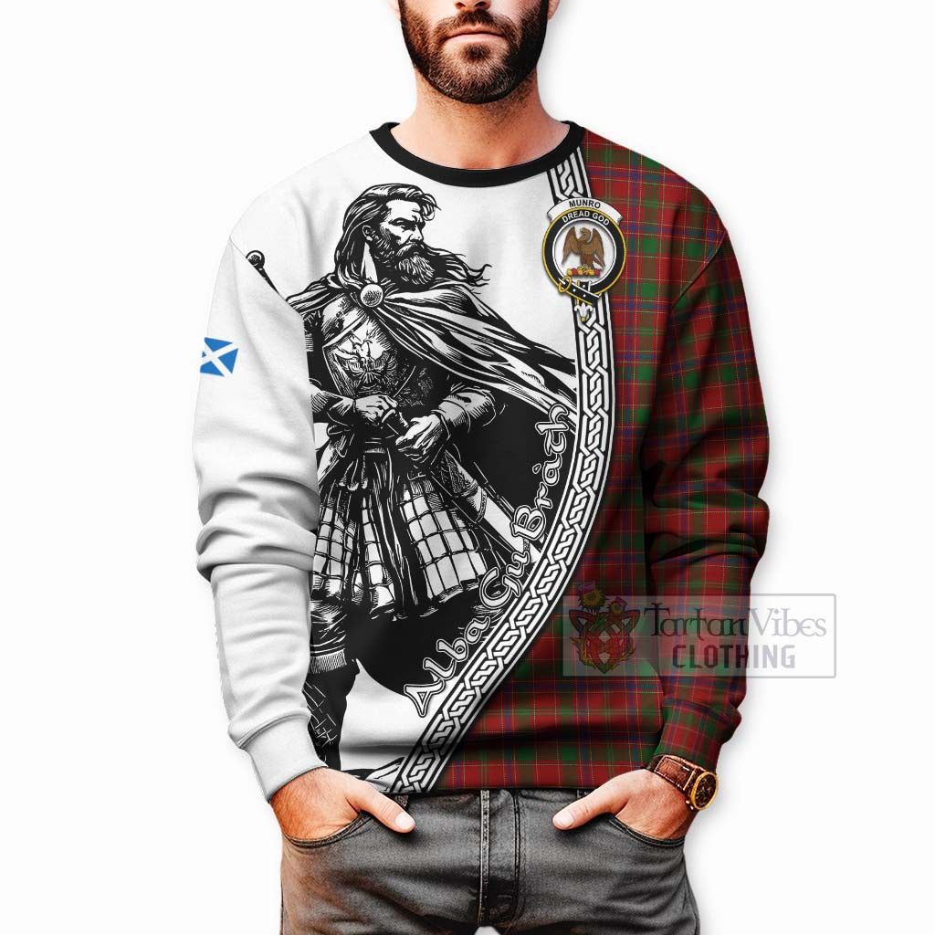 Tartan Vibes Clothing Munro (Monroe) Tartan Clan Crest Sweatshirt with Highlander Warrior Celtic Style