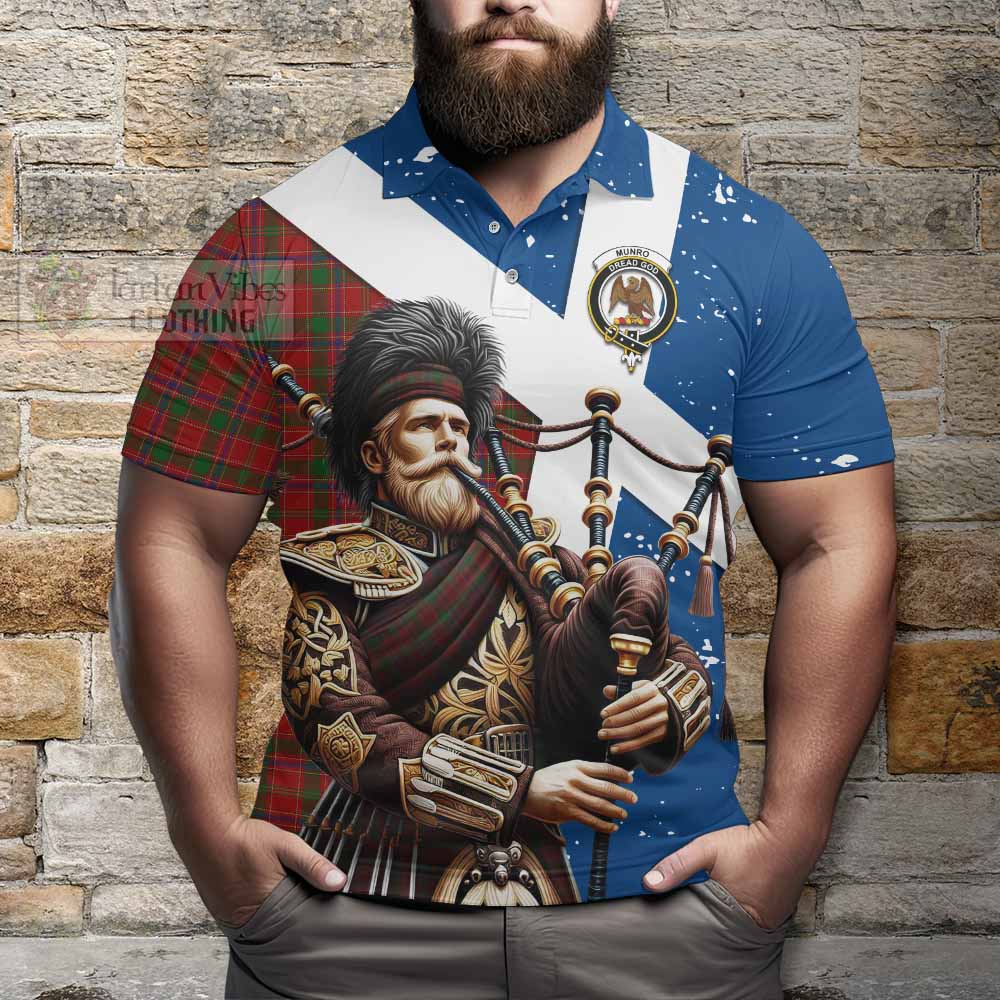 Munro (Monroe) Tartan Polo Shirt with Family Crest Scottish Bagpiper Vibes - Tartan Vibes Clothing