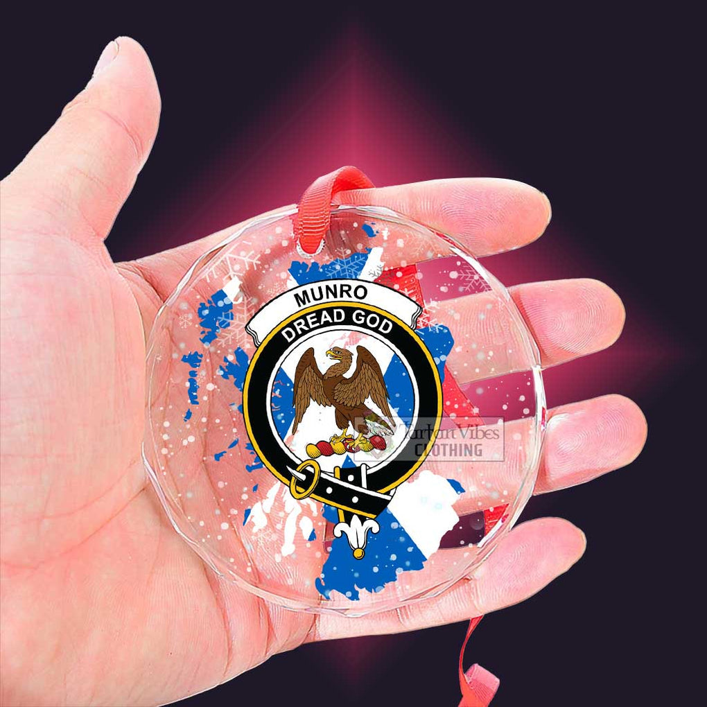 Tartan Vibes Clothing Munro (Monroe) Clan Crest Christmas Glass Ornament with Scotland Map