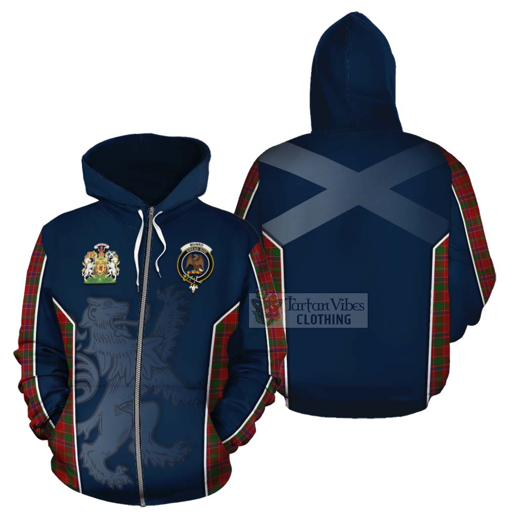 Tartan Vibes Clothing Munro (Monroe) Tartan Cotton Hoodie with Family Crest and Lion Rampant Vibes Sport Style