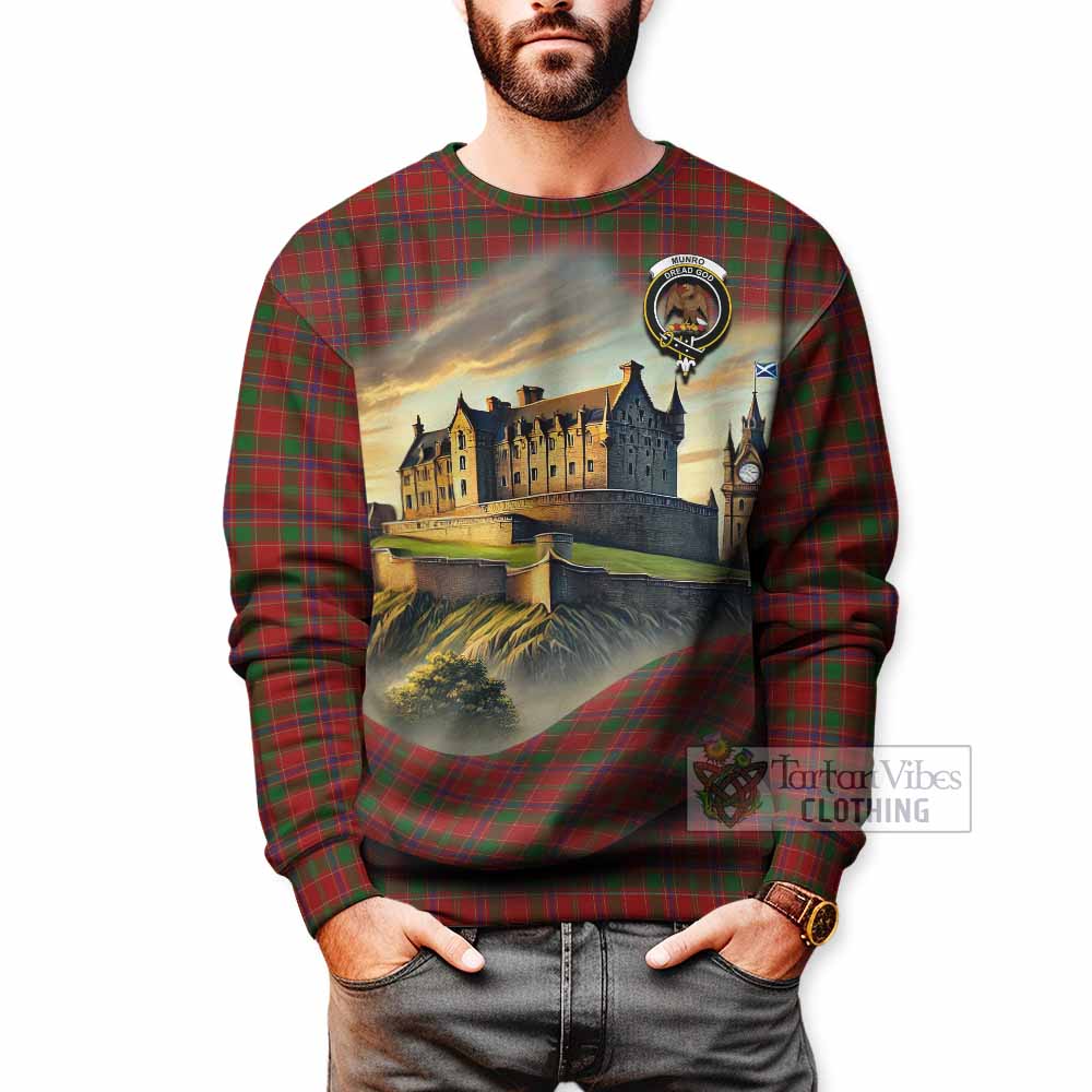 Munro (Monroe) Tartan Family Crest Sweatshirt with Scottish Ancient Castle Style - Tartan Vibes Clothing