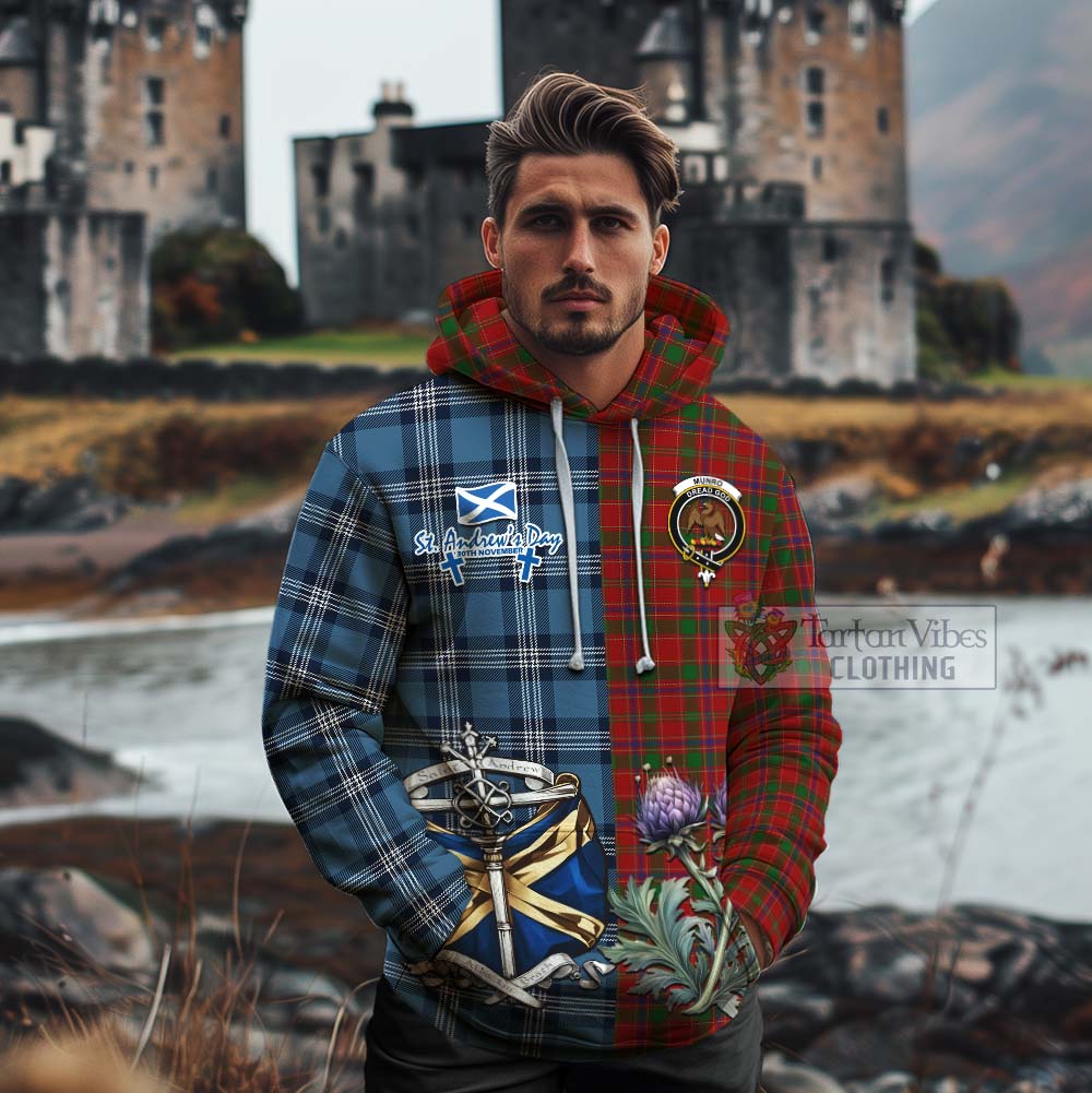 Tartan Vibes Clothing Munro (Monroe) Tartan Cotton Hoodie Happy St. Andrew's Day Half Tartan Style