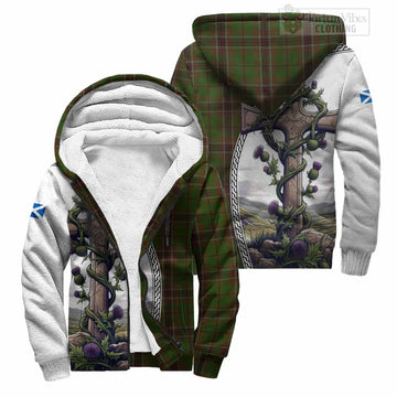 Murphy Tartan Sherpa Hoodie with Family Crest and St. Andrew's Cross Accented by Thistle Vines