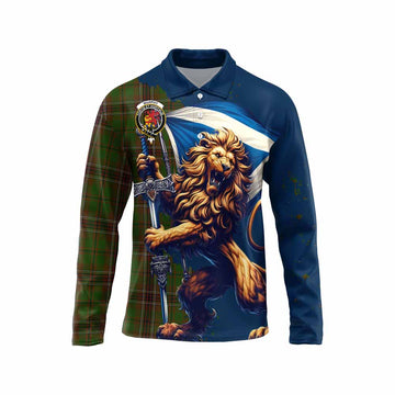 Murphy Tartan Family Crest Long Sleeve Polo Shirt with Scottish Majestic Lion