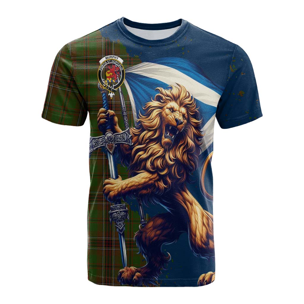 Tartan Vibes Clothing Murphy Tartan Family Crest Cotton T-shirt with Scottish Majestic Lion