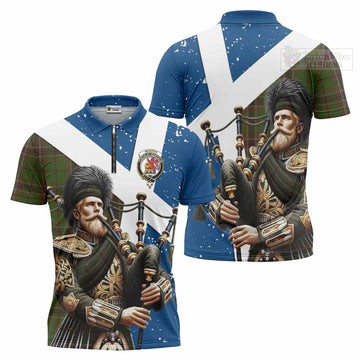 Murphy Tartan Zipper Polo Shirt with Family Crest Scottish Bagpiper Vibes