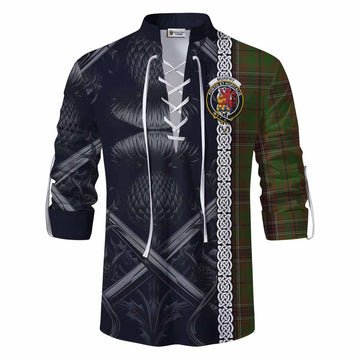 Murphy Tartan Ghillie Kilt Shirt with Family Crest Cross Sword Thistle Celtic Vibes Men - Tartan Vibes Clothing