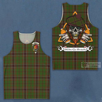 Murphy Tartan Men's Tank Top with Family Crest and Bearded Skull Holding Bottles of Whiskey