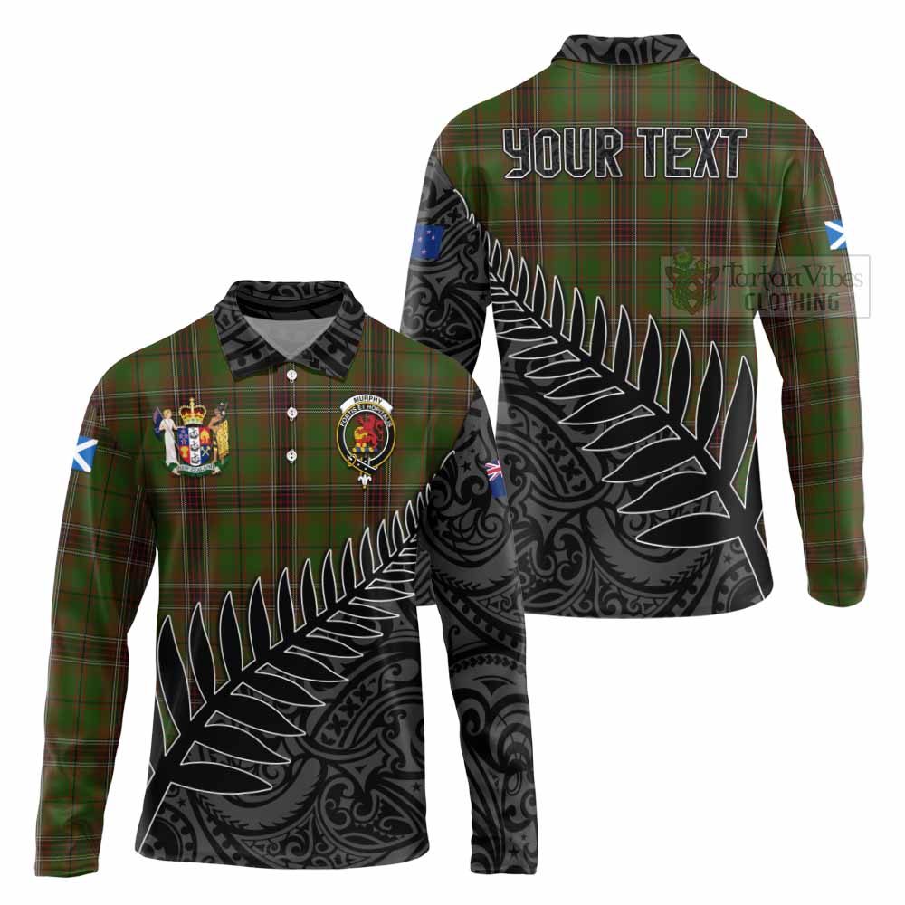 Tartan Vibes Clothing Murphy Crest Tartan Long Sleeve Polo Shirt with New Zealand Silver Fern Half Style