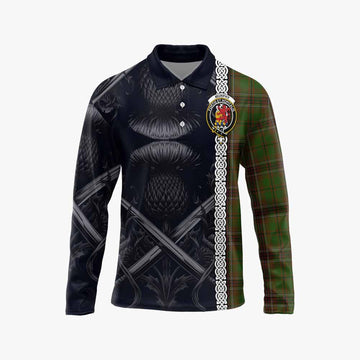 Murphy Tartan Long Sleeve Polo Shirt with Family Crest Cross Sword Thistle Celtic Vibes Unisex - Tartan Vibes Clothing