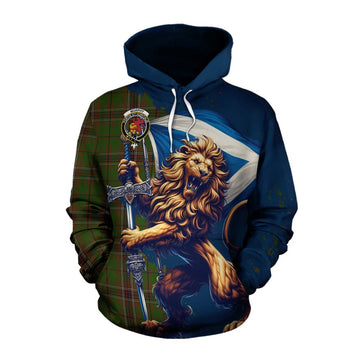 Murphy Tartan Family Crest Cotton Hoodie with Scottish Majestic Lion