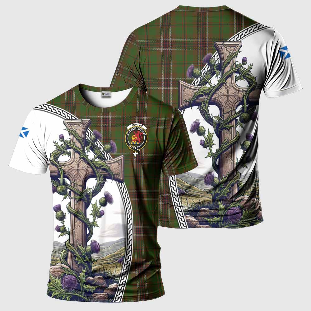 Tartan Vibes Clothing Murphy Agnew Tartan T-Shirt with Family Crest and St. Andrew's Cross Accented by Thistle Vines