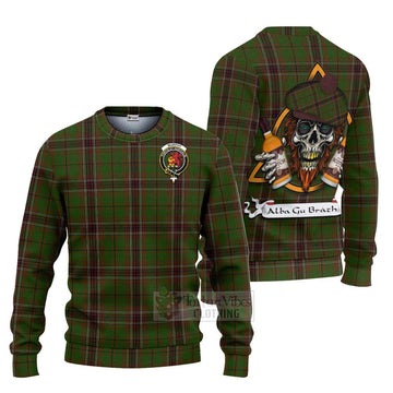 Murphy Tartan Ugly Sweater with Family Crest and Bearded Skull Holding Bottles of Whiskey