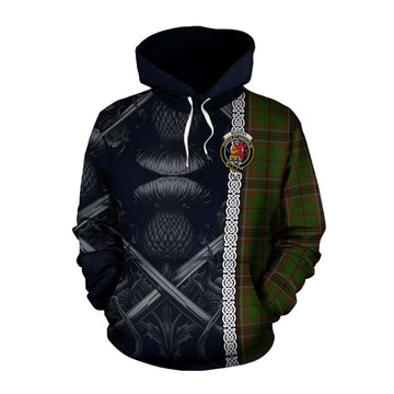 Murphy Tartan Cotton Hoodie with Family Crest Cross Sword Thistle Celtic Vibes