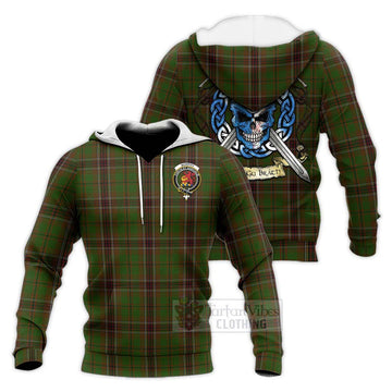 Murphy Tartan Knitted Hoodie with Family Crest Celtic Skull Style