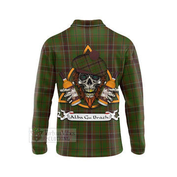 Murphy Tartan Long Sleeve Polo Shirt with Family Crest and Bearded Skull Holding Bottles of Whiskey - Tartan Vibes Clothing