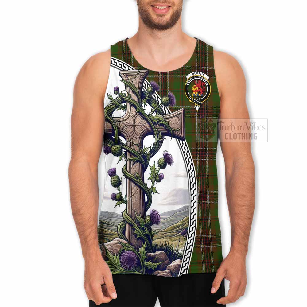 Tartan Vibes Clothing Murphy Tartan Men's Tank Top with Family Crest and St. Andrew's Cross Accented by Thistle Vines