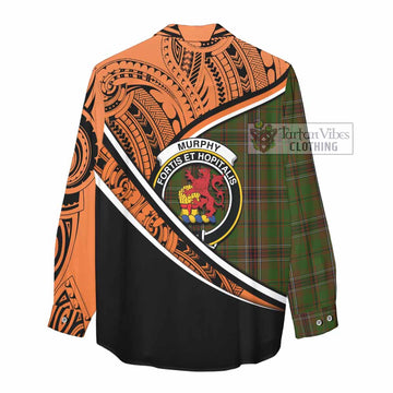 Murphy Crest Tartan Women's Casual Shirt with Polynesian Vibes Style - Orange Version