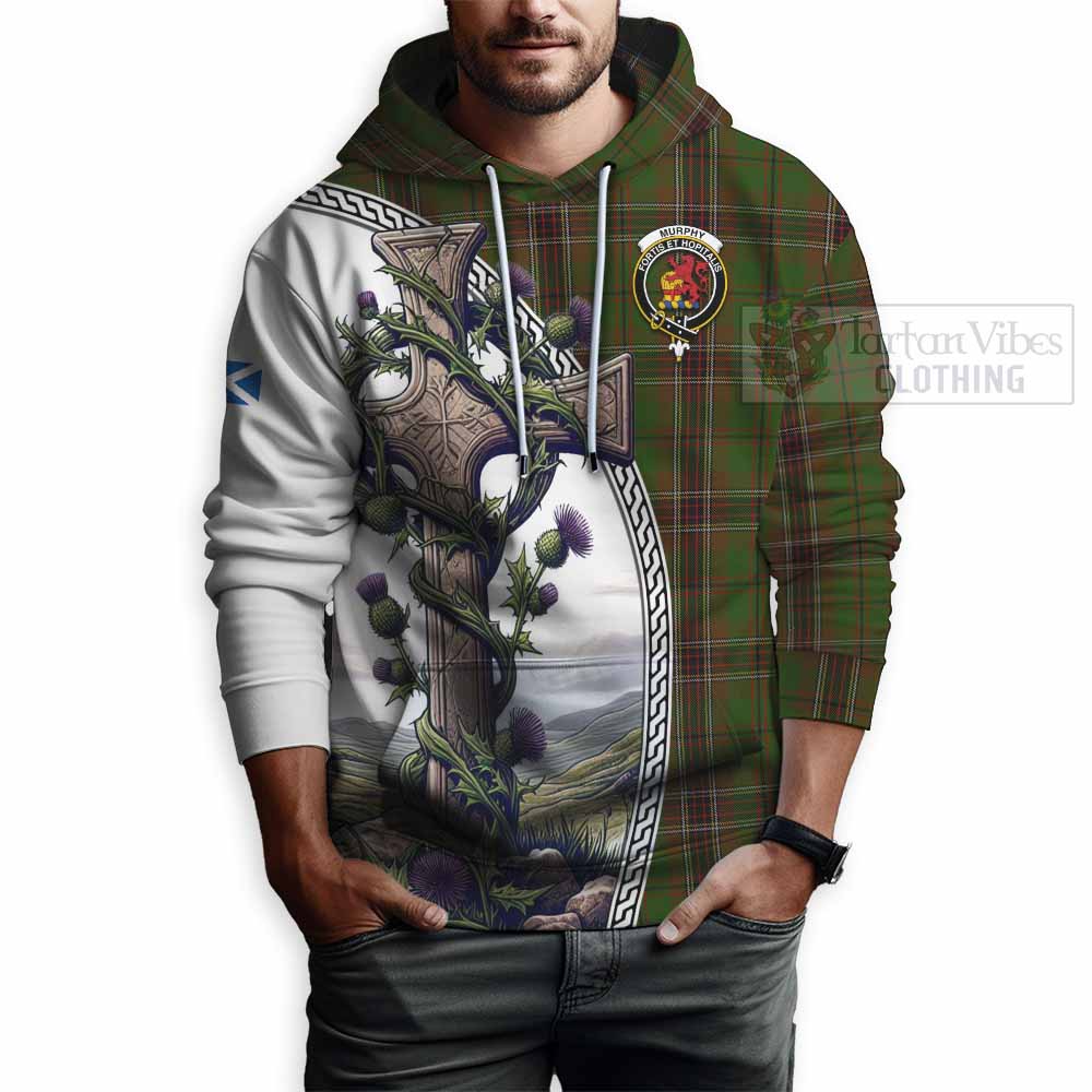 Tartan Vibes Clothing Murphy Tartan Hoodie with Family Crest and St. Andrew's Cross Accented by Thistle Vines