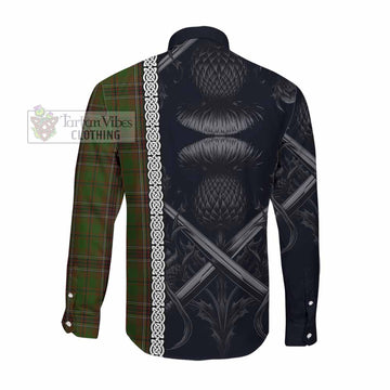 Murphy Tartan Long Sleeve Button Shirt with Family Crest Cross Sword Thistle Celtic Vibes