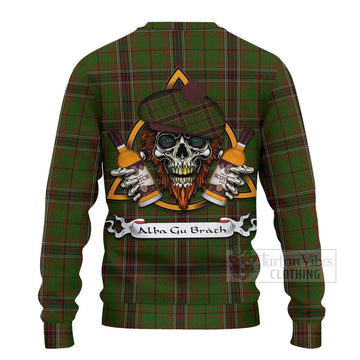 Murphy Tartan Ugly Sweater with Family Crest and Bearded Skull Holding Bottles of Whiskey