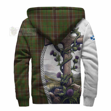 Murphy Tartan Sherpa Hoodie with Family Crest and St. Andrew's Cross Accented by Thistle Vines