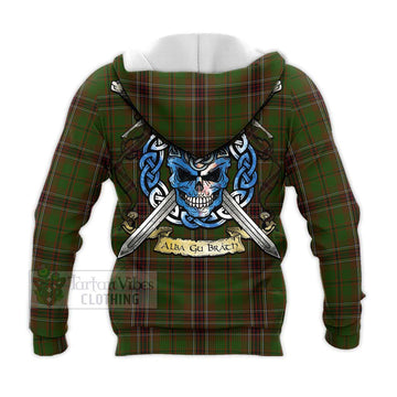 Murphy Tartan Knitted Hoodie with Family Crest Celtic Skull Style