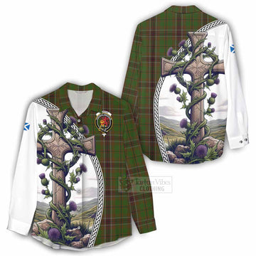 Murphy Tartan Women's Casual Shirt with Family Crest and St. Andrew's Cross Accented by Thistle Vines