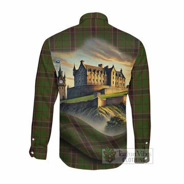 Murphy Tartan Family Crest Long Sleeve Button Shirt with Scottish Ancient Castle Style Men's Shirt - Tartan Vibes Clothing