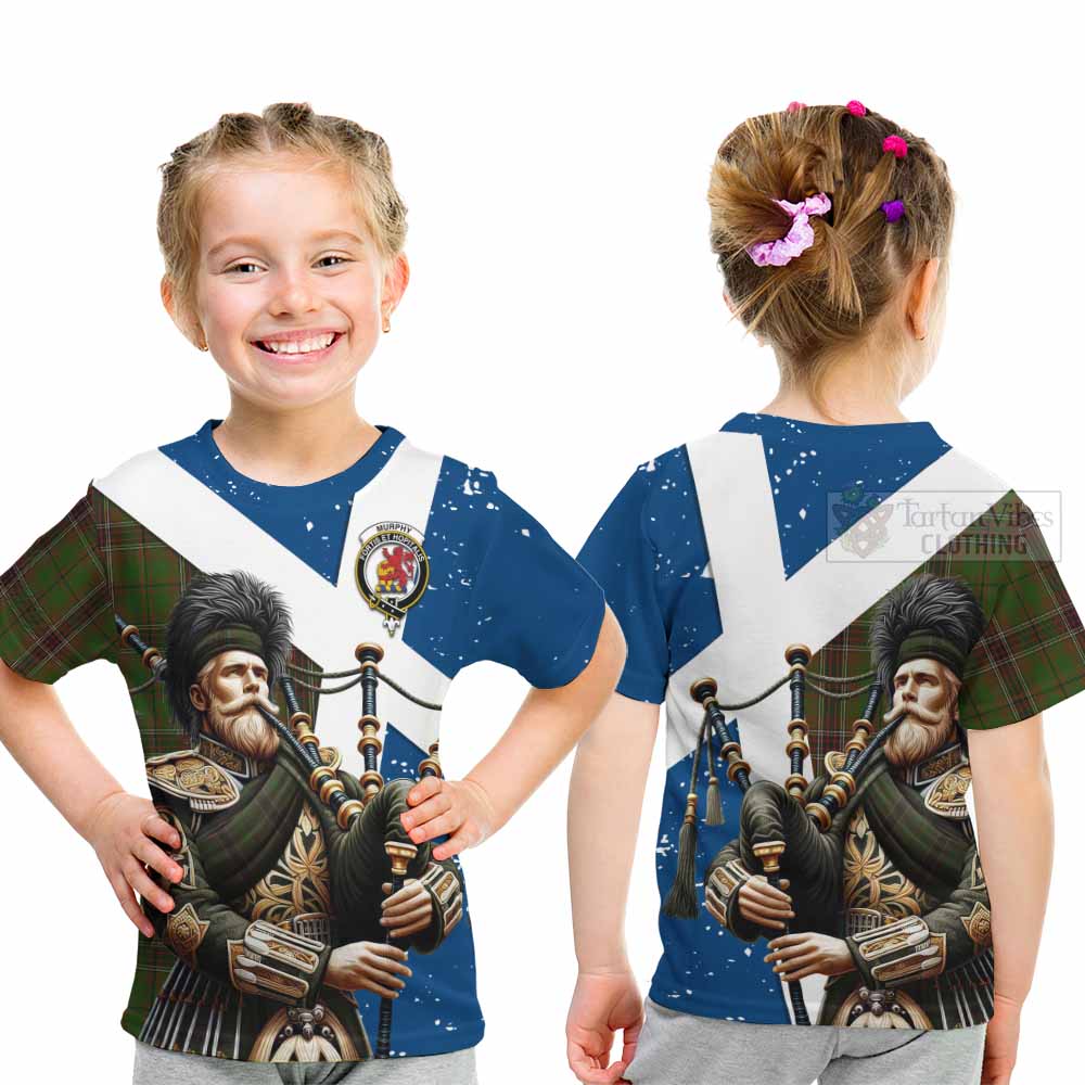 Tartan Vibes Clothing Murphy Tartan Kid T-Shirt with Family Crest Scottish Bagpiper Vibes